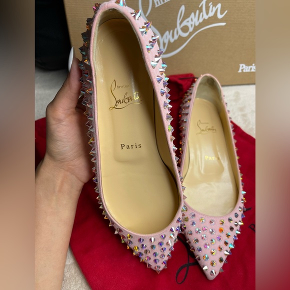 CHRISTIAN LOUBOUTIN KRYSTALIC FLAT SUEDE/CRYSTAL SPYKES - Picture 5 of 13